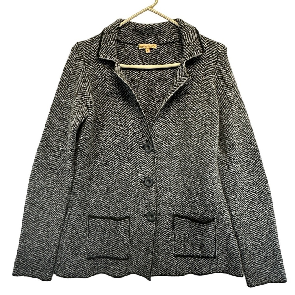 Cocoon Made in Italy Herringbone‎ Knit Blazer Cardigan Wool Blend Gray Small